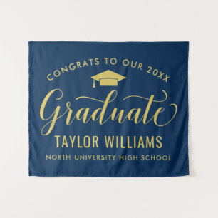 Congrats 2022 Graduate Navy Gold Graduation Tapestry