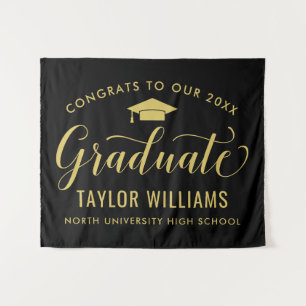 Congrats 2023 Graduate Black Gold Graduation Tapestry