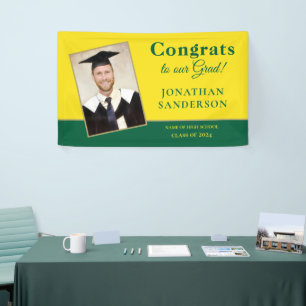 Congrats 2024 Grad Name Photo Green Yellow Banner