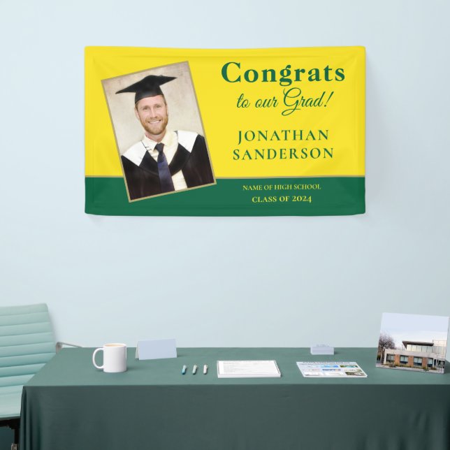 Congrats 2025 Grad Name Photo Green Yellow Banner (Tradeshow)