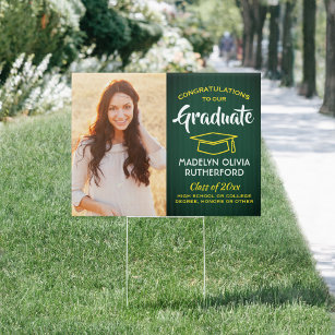 Congrats 2 Photo Green Gold Yellow Graduation Yard Garden Sign