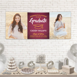 Congrats 2 Photo Maroon Red Gold Yellow Graduation Banner