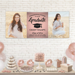 Congrats 2 Photo Pink and Black Trendy Graduation Banner