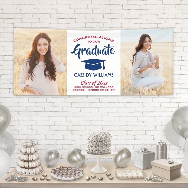 Congrats 2 Photo Red White and Blue Graduation Banner (Creator Uploaded)