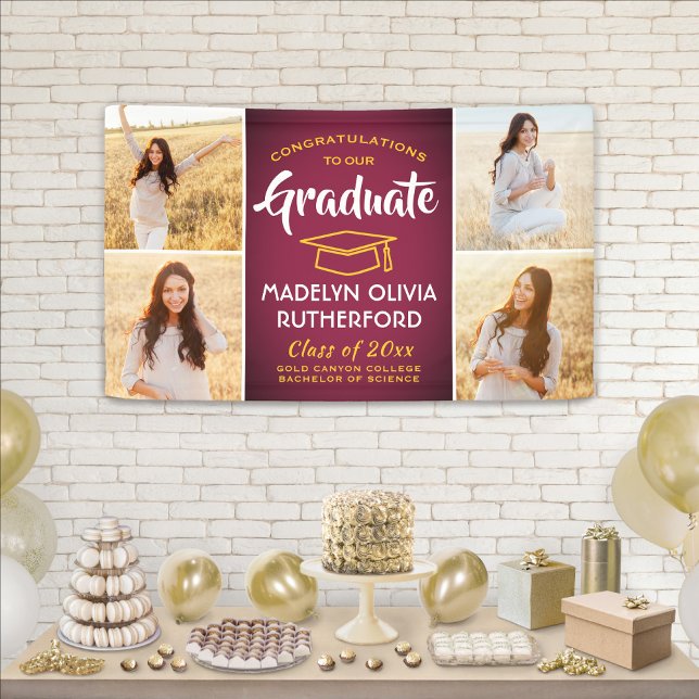Congrats 4 Photo Maroon Gold Red Yellow Graduation Banner (Creator Uploaded)