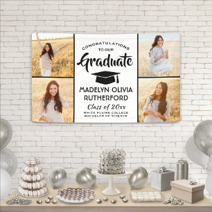 Congrats 4 Photo Modern Black and White Graduation Banner