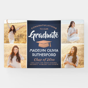 Congrats 4 Photo Navy Blue Copper White Graduation Banner