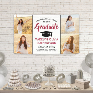 Congrats 4 Photo Red Black and White Graduation Banner