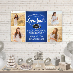 Congrats 4 Photo Royal Blue & White Graduation Banner