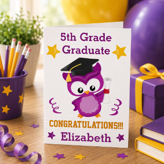 Congrats 5th grade graduate purple and gold theme card