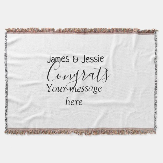 Congrats add name message wedding newly wed couple throw blanket (Front)
