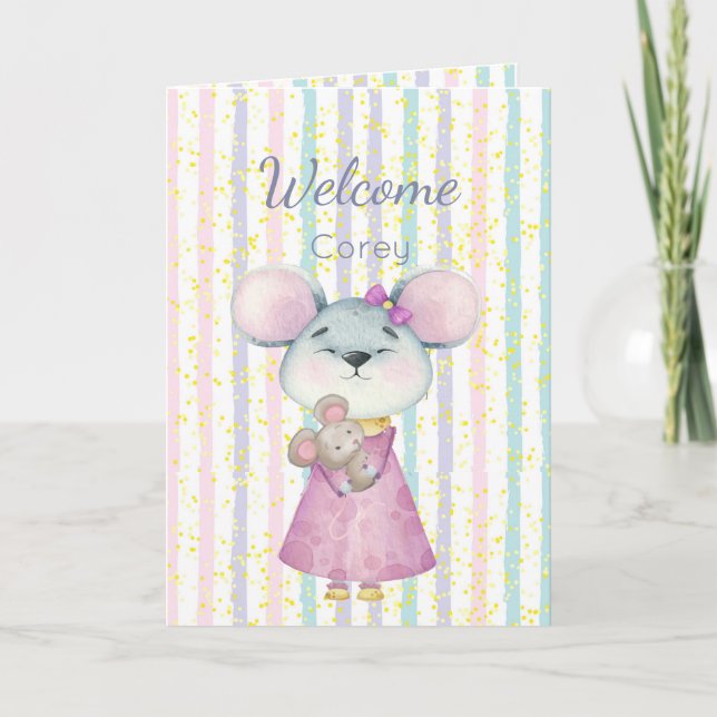 Congrats Baby Fun Cute Mouse Animal Custom Card (Front)