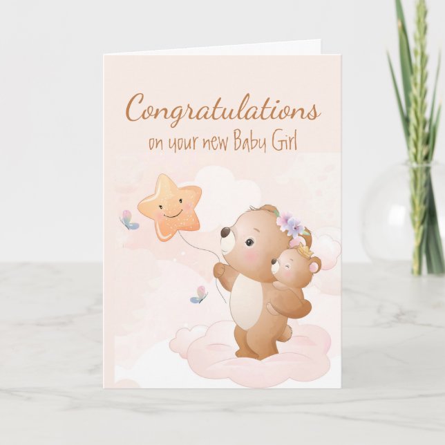 Congrats Baby Girl Fun Cute Bear Animals Parents  Card (Front)