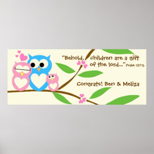 Congrats, Baby Girl Owl Baby Shower Banner Poster