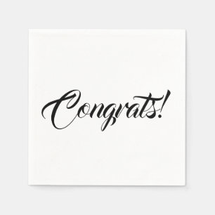 Congrats black white custom script elegant minimal napkin