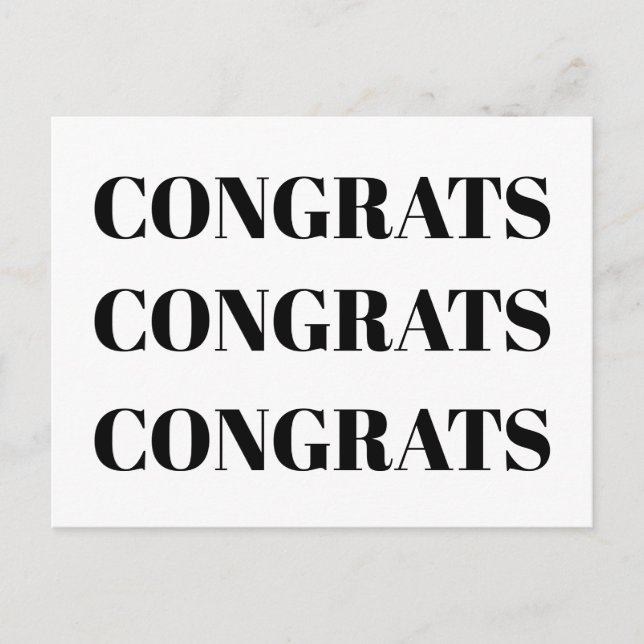 Congrats black white minimalist modern postcard (Front)