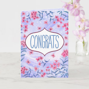 Congrats Blue and Pink Floral Celebration Card
