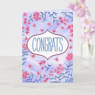 Congrats Blue and Pink Floral Celebration Card