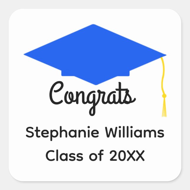 Congrats Blue Graduation Cap Stickers (Front)