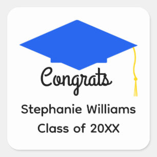 Congrats Blue Graduation Cap Stickers