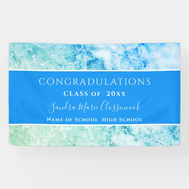 Congrats  Blue Green Amethyst Crystal Graduation Banner (Horizontal)