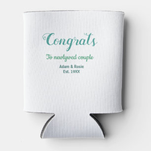 Congrats blue green wedding couple name est. year can cooler