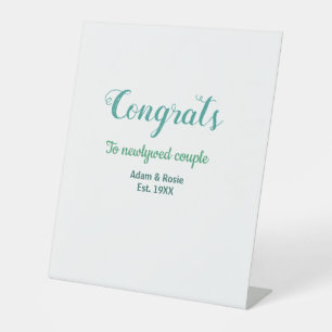 Congrats blue green wedding couple name est. year pedestal sign