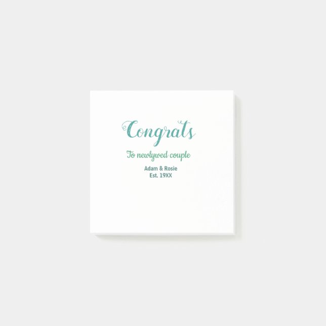 Congrats blue green wedding couple name est. year post-it notes (Front)