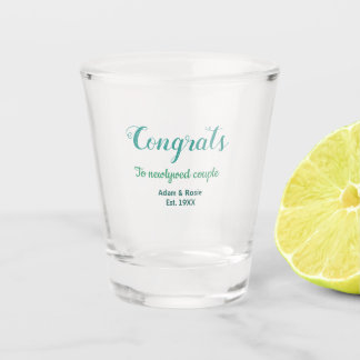 Congrats blue green wedding couple name est. year shot glass
