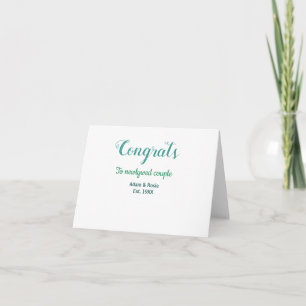 Congrats blue green wedding couple name est. year thank you card