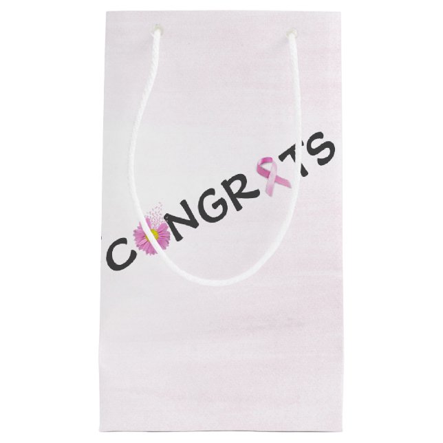 Congrats Breast Cancer Pink Ribbons  Small Gift Bag (Front)