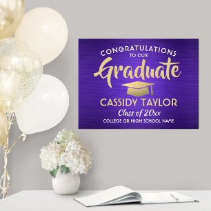 Congrats Brushed Purple Gold and White Graduation Poster