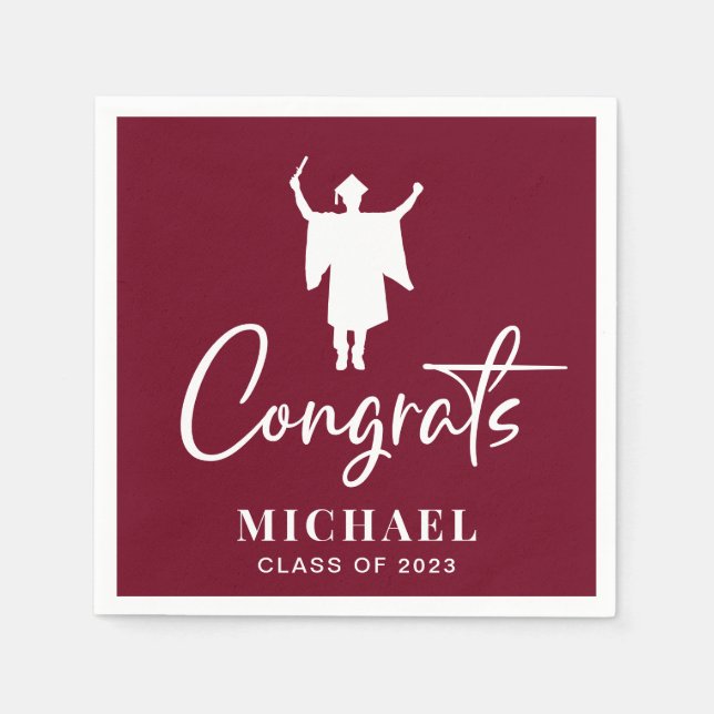 Congrats Burgundy His Graduation Party Napkin (Front)
