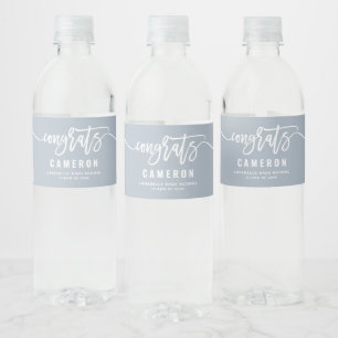 Congrats Calligraphy Dusty Blue Graduation Water Bottle Label