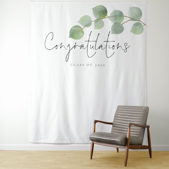 Congrats Class 2024 Eucalyptus Grad Photo Backdrop Tapestry (In Situ)