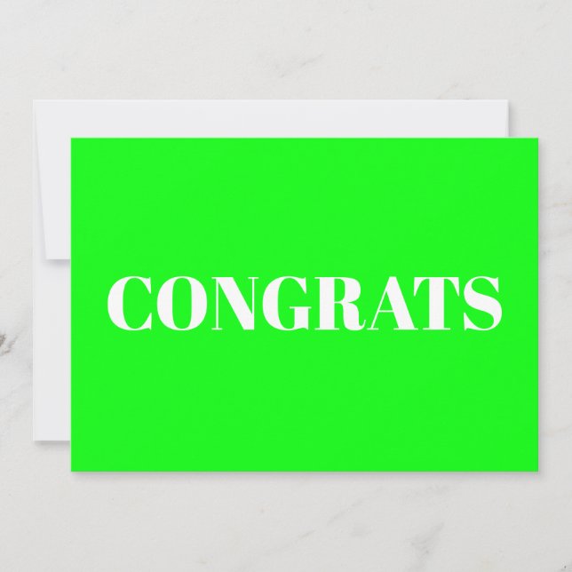 Congrats, Congratulations, neon green white card (Front)