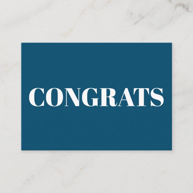 Congrats, Congratulations, teal blue white card (Front)
