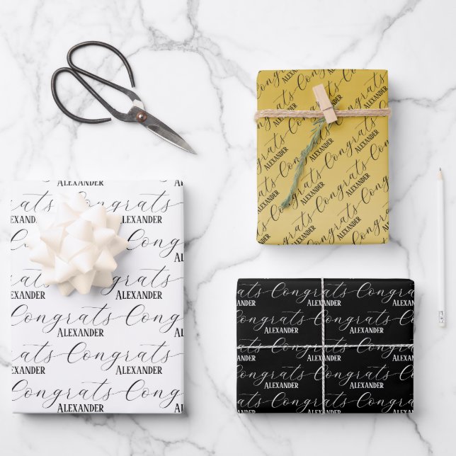 Congrats Custom Name Wrapping Paper Sheet (Front)