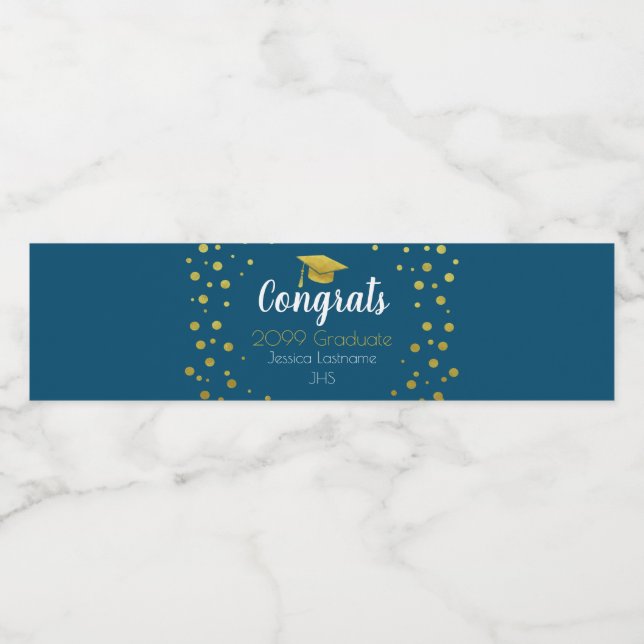 Congrats Elegant Gold Confetti Water Bottle Label (Single Label)