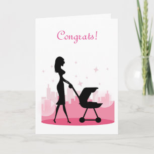 Congrats - Fashionable Mummy Pushing Baby Carriage Card