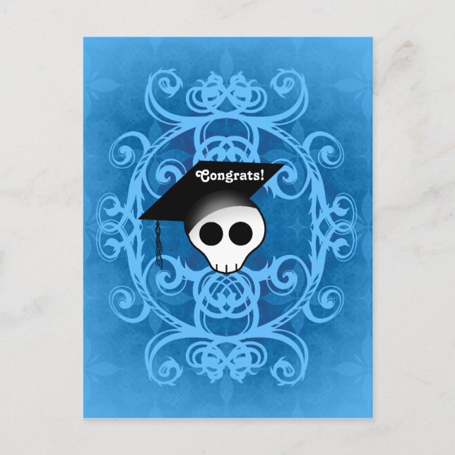 Congrats Gothic graduation skull Announcement Postcard (Front)