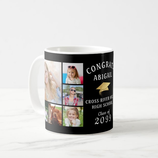CONGRATS GRAD 12 Photo Collage Gold Cap Coffee Mug (Front Left)