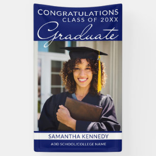 Congrats Grad 1 Photo Blue Vertical Graduation Banner