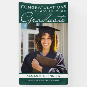 Congrats Grad 1 Photo Green Vertical Graduation Banner