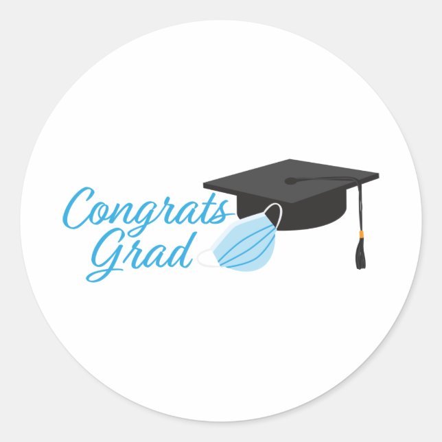 Congrats Grad 2020, Graduation cap and Face Mask Classic Round Sticker (Front)