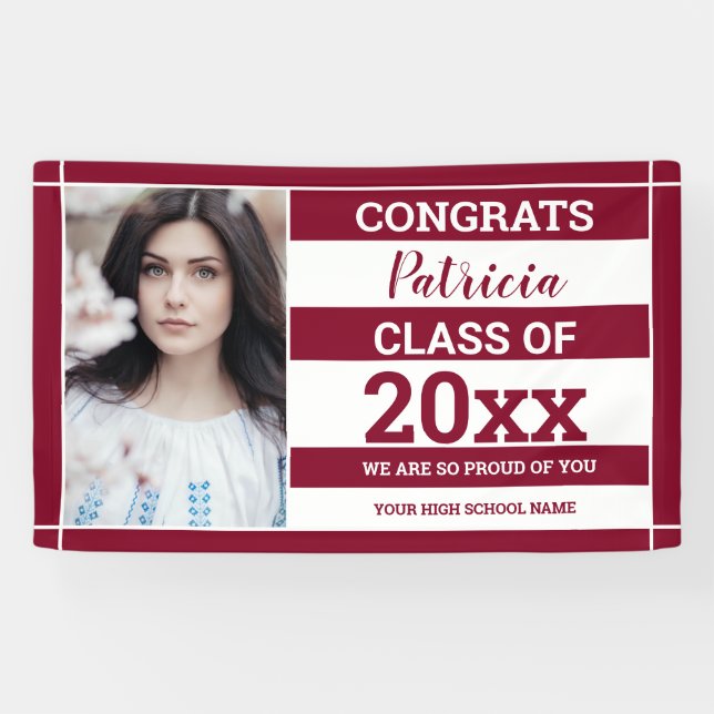 Congrats Grad 2022 Photo Graduation Burgundy White Banner (Horizontal)
