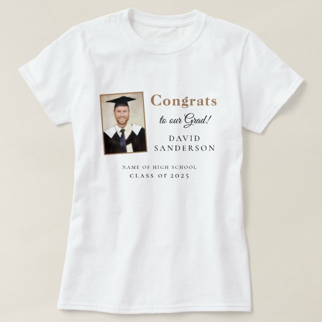 Congrats Grad 2025 Name Photo Graduation T-Shirt (Design Front)
