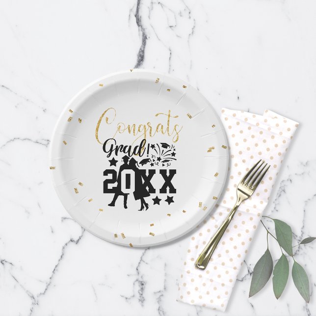 Congrats Grad 20XX Faux Glitter Confetti Paper Plate (Creator Uploaded)