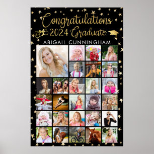 Congrats Grad 27 Photo Collage Gold Foil Black Poster