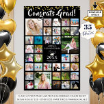 CONGRATS GRAD 35 Photo Collage Black Poster<br><div class="desc">Easily showcase 35 pictures of your graduate through the years on this editable black graduation photo collage poster print with faux gold glitter confetti, a modern brush script CONGRATS GRAD! typography title and personalised with your graduate's name, class year and school or university. Makes a commemorative keepsake wall art piece...</div>
